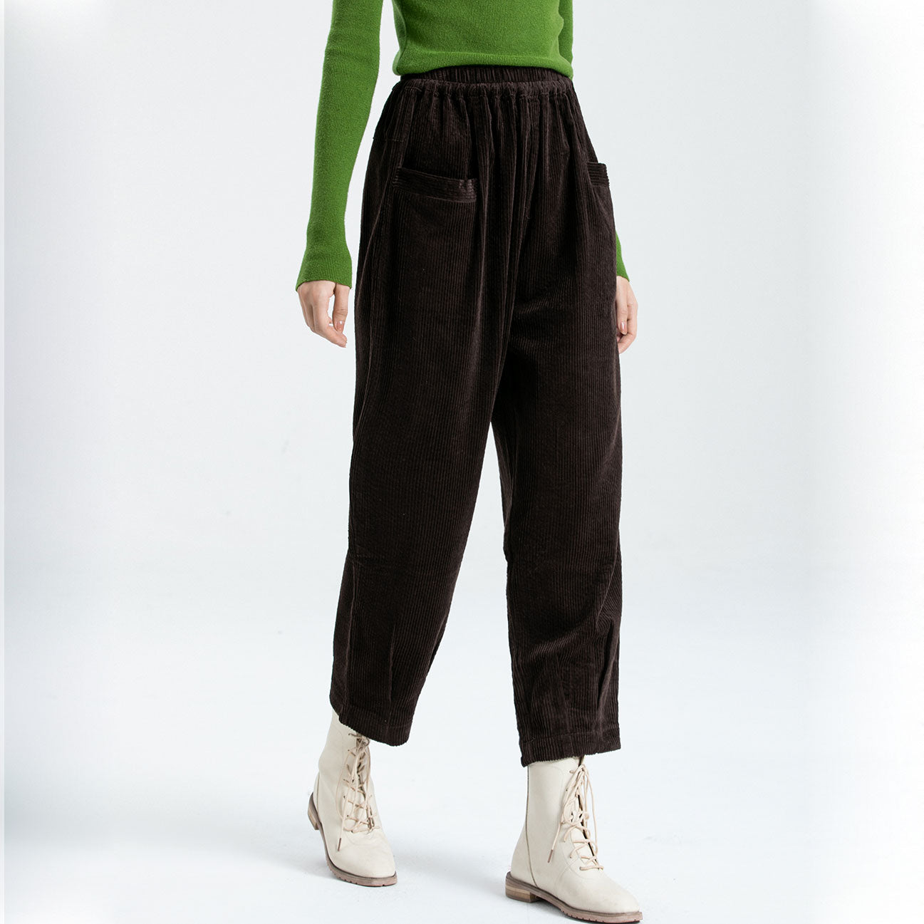 Ladies cord trousers top elastic waist