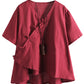 Minibee Women's Linen Retro Chinese Frog Button Tops Blouse