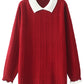 Minibee Women's Pan Collar Knitted Sweater Casual Pullover Sweatshirt