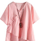 Minibee Women's Linen Retro Chinese Frog Button Tops Blouse