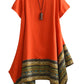 Minibee Women's Ethnic Cotton Linen Short/Long Sleeves Irregular Dress
