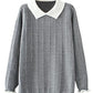 Minibee Women's Pan Collar Knitted Sweater Casual Pullover Sweatshirt