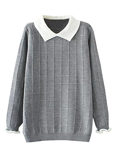 Minibee Women's Pan Collar Knitted Sweater Casual Pullover Sweatshirt