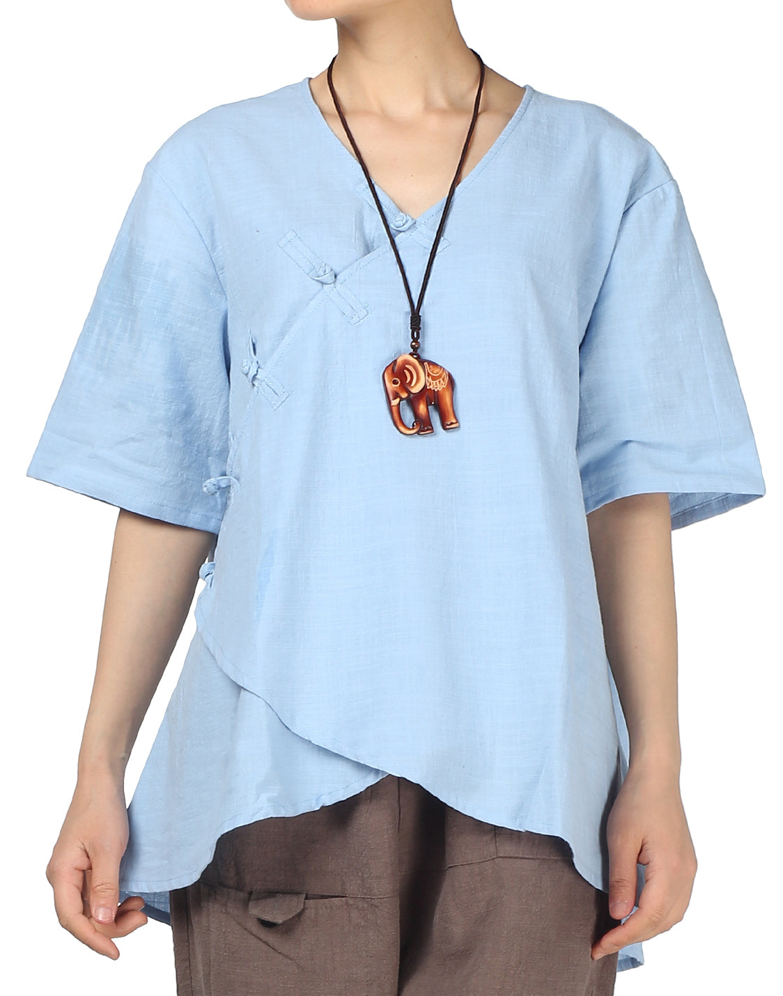 Minibee Women's Linen Retro Chinese Frog Button Tops Blouse