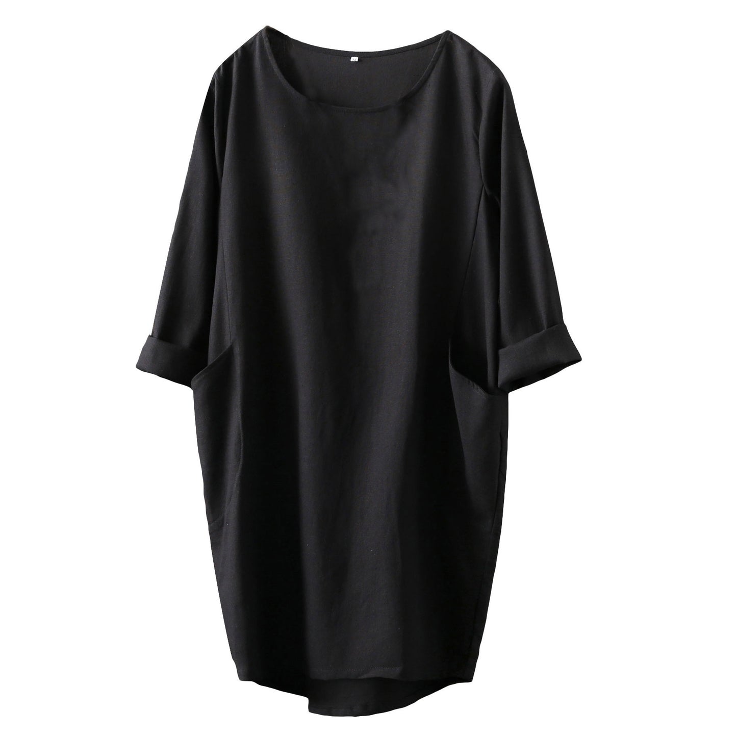 long sleeve tunic dress with pockets Long Sleeve Ribbed Knit Dress with Front Pocket Detail, Small 4-6 / Black