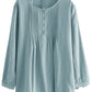 Women's Scoop Neck Pleated Blouse Solid Color Lovely Button Tunic Shirt