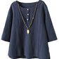 Minibee Women's 3/4 Sleeve Cotton Linen Jacquard Blouses Top T-Shirt