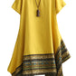 Minibee Women's Ethnic Cotton Linen Short/Long Sleeves Irregular Dress