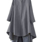 Minibee Women's Cotton Linen Shirt High Low Button Down Embroidered Blouse