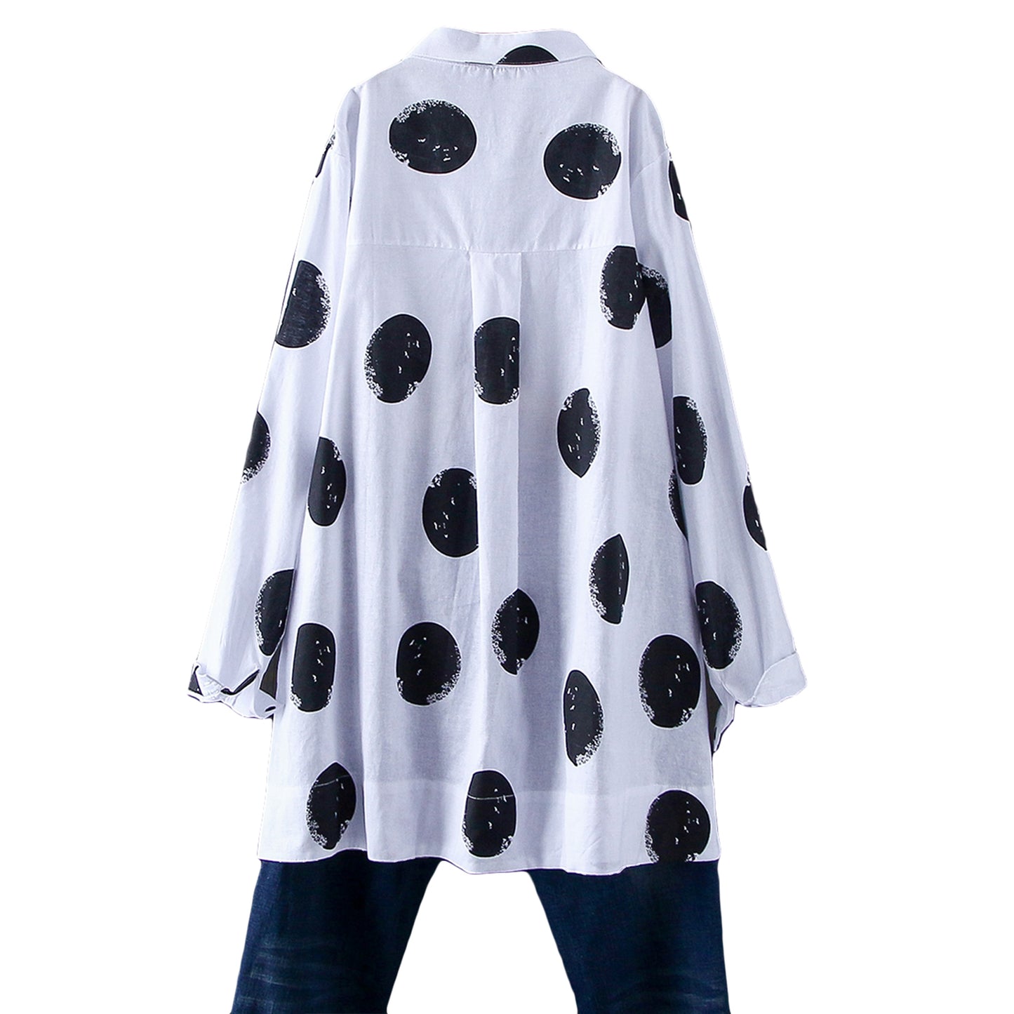 Minibee Women's Button Down Tunic Tops Polka Blouse Cotton Shirt