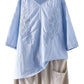 Minibee Women's Linen Embroidery Blouse V-Neck Tunic Elbow Sleeve Shirts Tops
