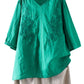 Minibee Women's Linen Embroidery Blouse V-Neck Tunic Elbow Sleeve Shirts Tops