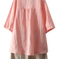 Minibee Women's Linen Embroidery Blouse V-Neck Tunic Elbow Sleeve Shirts Tops