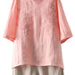Minibee Women's Linen Embroidery Blouse V-Neck Tunic Elbow Sleeve Shirts Tops