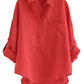 Minibee Women's Linen Blouse High Low Shirt Roll-Up Sleeve Tops