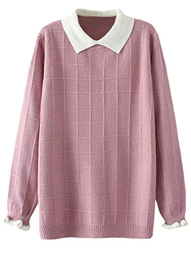 Minibee Women's Pan Collar Knitted Sweater Casual Pullover Sweatshirt