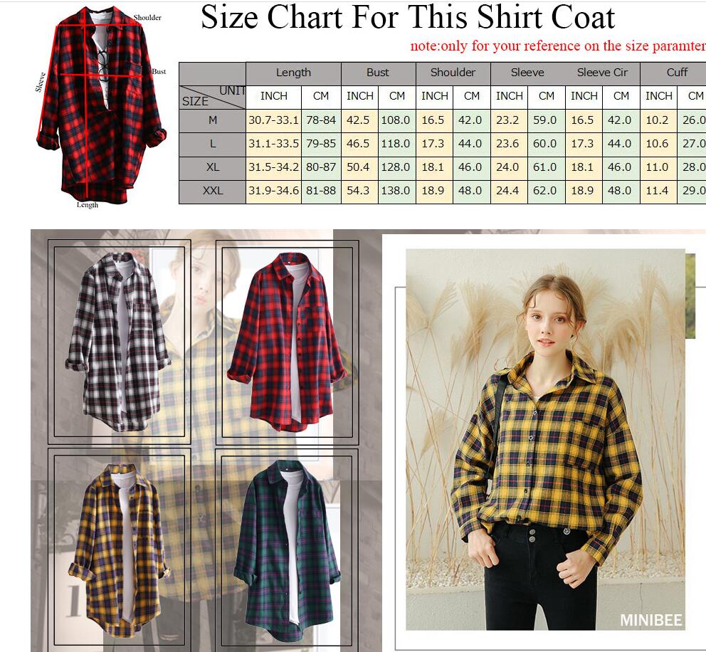 Minibee Women's Cotton Blouses Tops Plaid Long Sleeve High Low Button Down Shirts