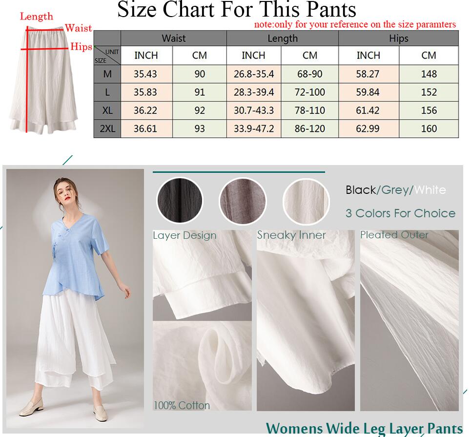 Women's Wide Leg Pants Loose Layer Capris Yoga Palazzo Elastic Waist Trousers