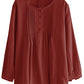 Women's Scoop Neck Pleated Blouse Solid Color Lovely Button Tunic Shirt