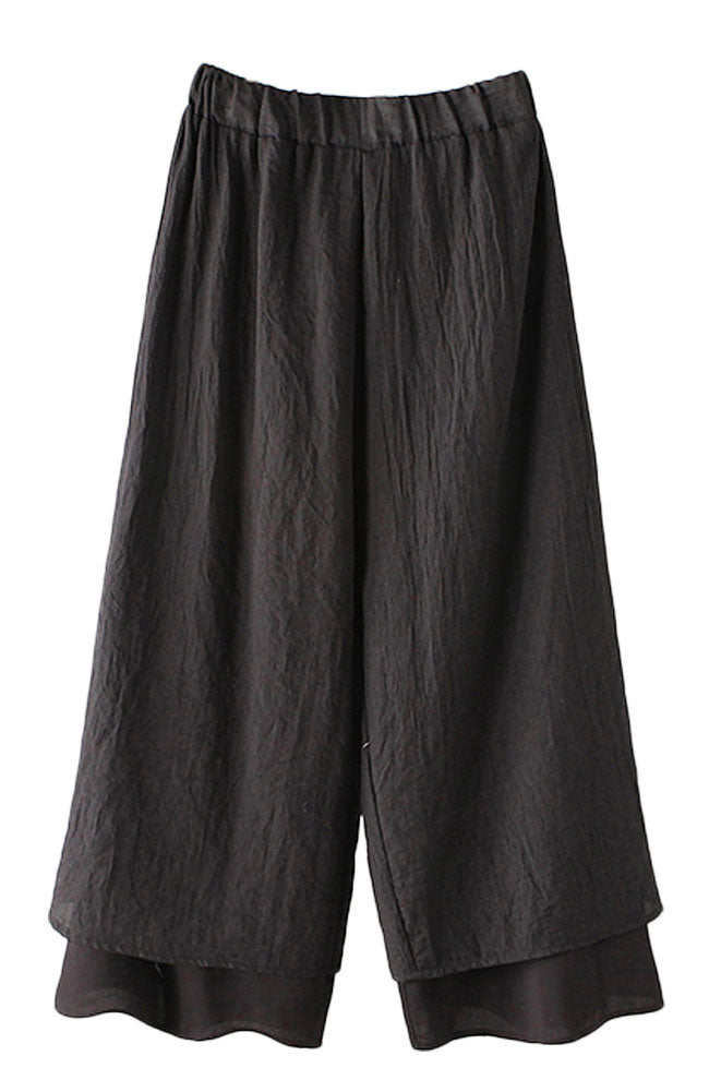 Women's Wide Leg Pants Loose Layer Capris Yoga Palazzo Elastic Waist Trousers