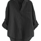 Minibee Women's Linen Blouse High Low Shirt Roll-Up Sleeve Tops