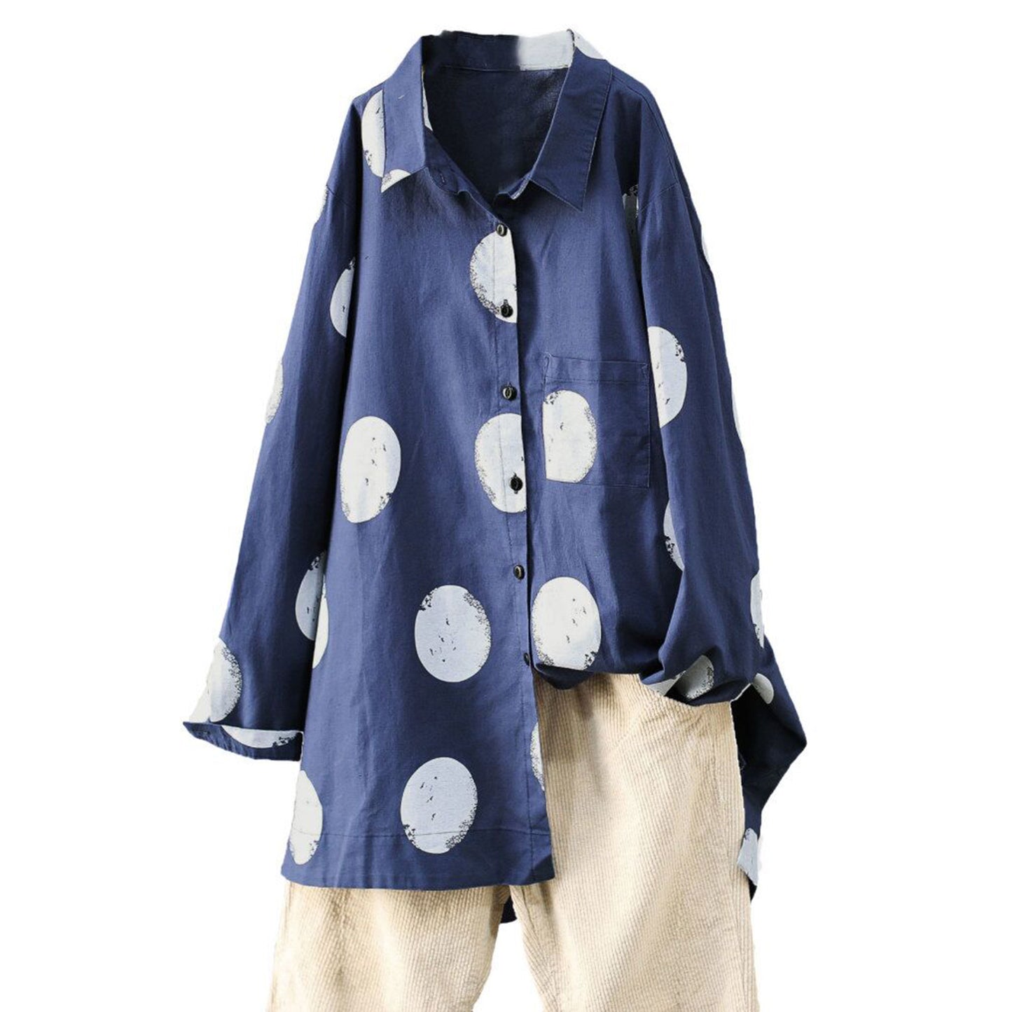 Minibee Women's Button Down Tunic Tops Polka Blouse Cotton Shirt