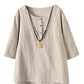 Minibee Women's 3/4 Sleeve Cotton Linen Jacquard Blouses Top T-Shirt