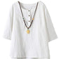 Minibee Women's 3/4 Sleeve Cotton Linen Jacquard Blouses Top T-Shirt