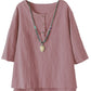 Minibee Women's 3/4 Sleeve Cotton Linen Jacquard Blouses Top T-Shirt