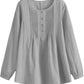 Women's Scoop Neck Pleated Blouse Solid Color Lovely Button Tunic Shirt