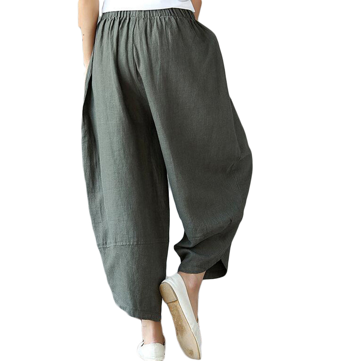 Women's Baggy Linen Wide Leg Trousers Elastic Waist Harem Pants – minibee