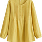 Women's Scoop Neck Pleated Blouse Solid Color Lovely Button Tunic Shirt